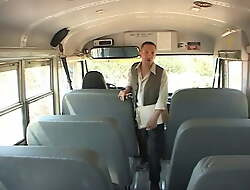 Two naughty schoolgirls suck the bus driver's hard dick in the backseat